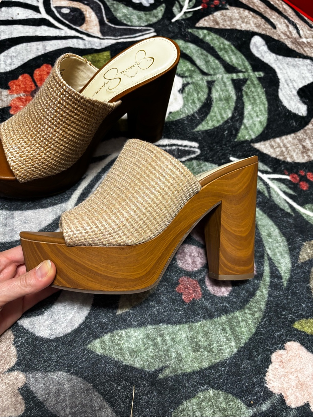 Jessica Simpson Beige Woven Platform Mule Heels